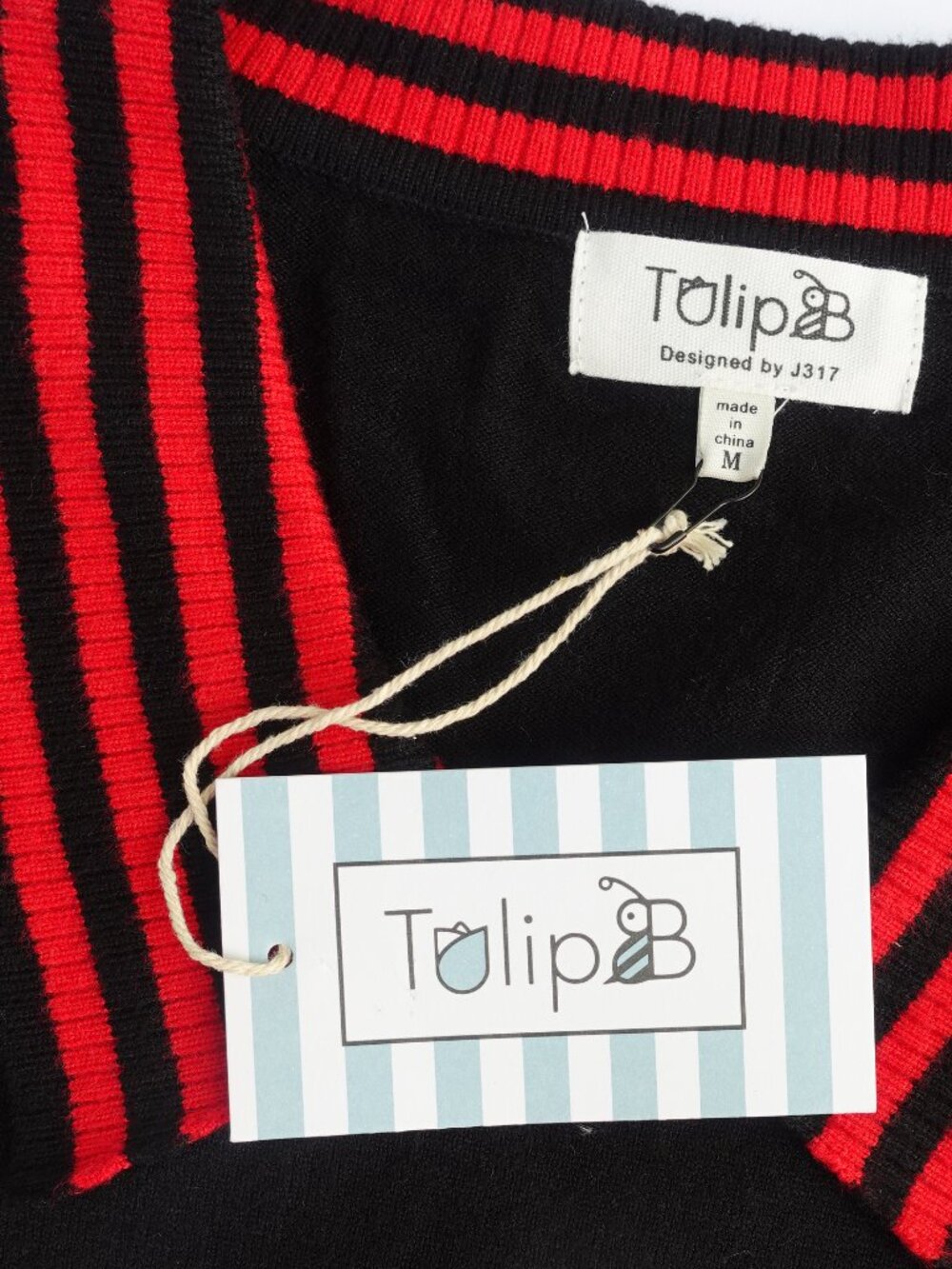 Tulip B Women's Short sleeves TOP Retro style in Black with red Stripes size M - Picture 7 of 9